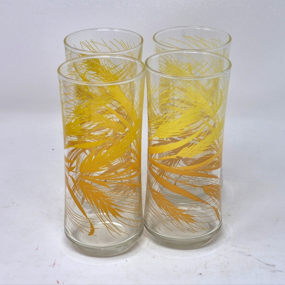 Set of 4 Vintage MCM Libbey Golden Wheat Tumblers Drinking Glasses 1973